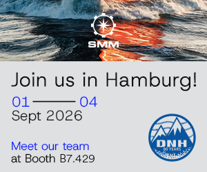 Event banner for Hamburg conference—Sept 1–4, 2026; meet our team at Booth B7.429; SMN and DNH logos on water background.